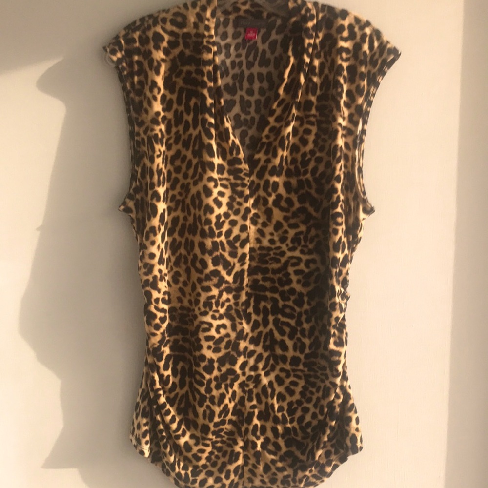 Leopard Print Sleeveless V-Neck Women's Top - Brown